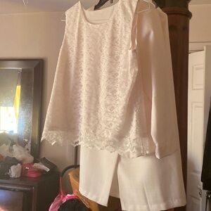 3 PCs jacket skirt blouse cream color